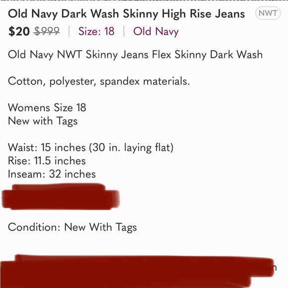 Old Navy Dark Wash BOYS size 18 jeans - Picture 5 of 5